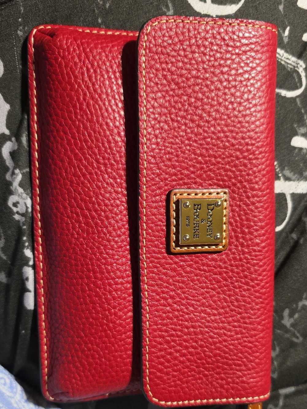 Dooney & Bourke Red Pebble Leather Continental Wallet with Logo Plaque